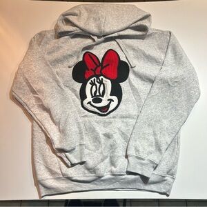 Minnie Mouse Hoodie Women Medium Heather Gray Disney Pullover Sweatshirt Size L